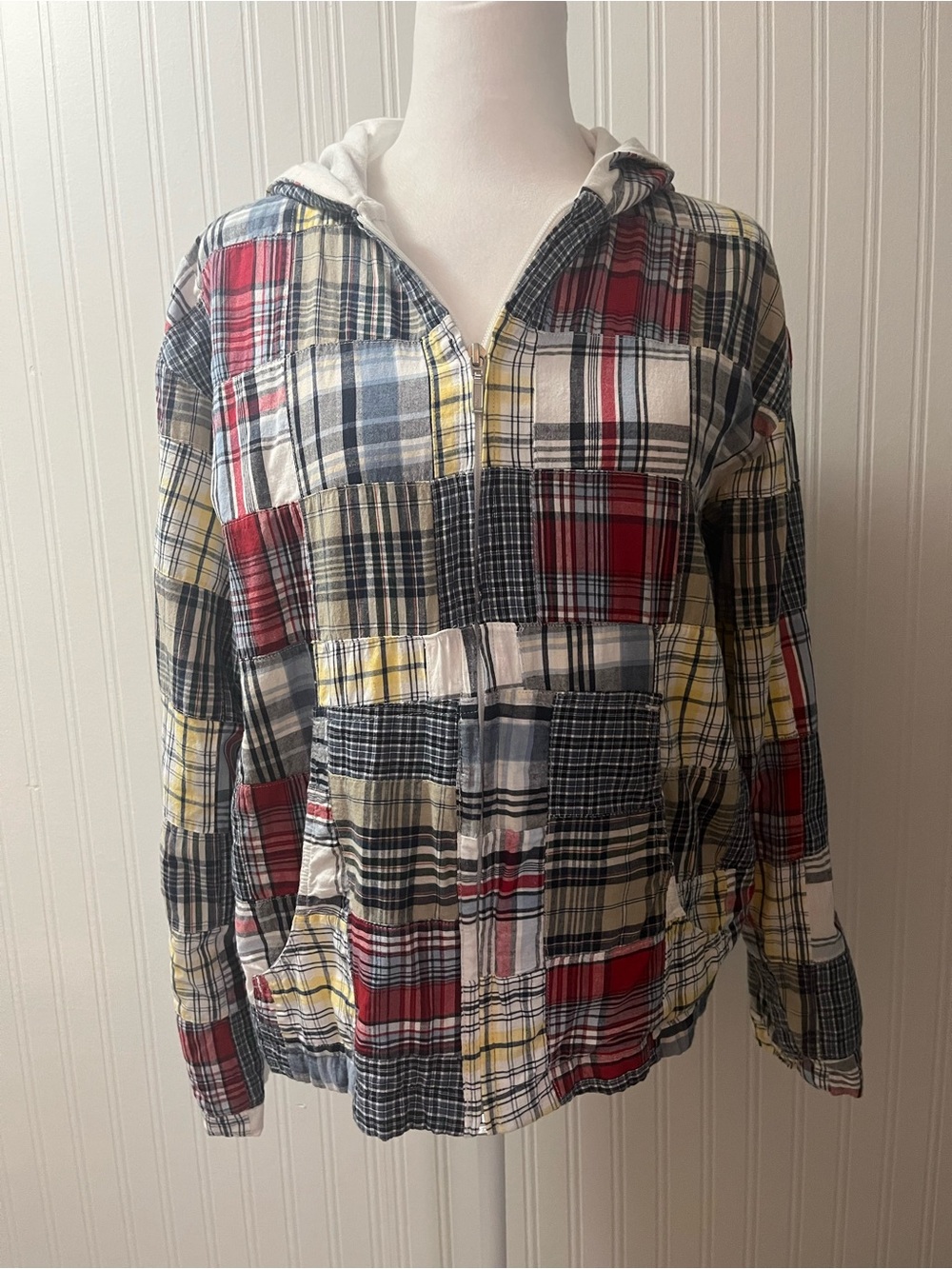 Serengeti Multi-Color Plaid Hooded Patchwork Shirt